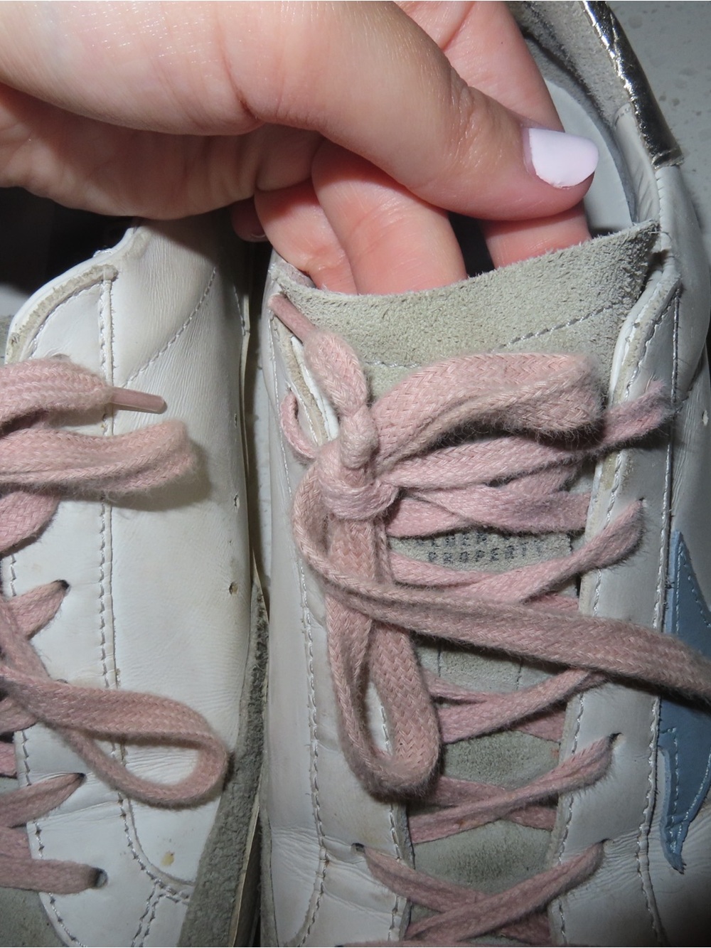 Golden Goose White Sneakers with Blue Star and Pink Laces - Picture 10 of 12